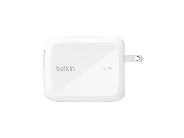 Belkin UltraCharge - Power adapter - retractable GAN - 67 watt - Fast Charge - 2 output connectors (2 x USB-C) - white