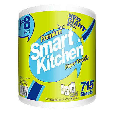 Smart Kitchen Paper Towels, 2-Ply, 715 Selected Sheets, White, Total Qty 1