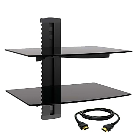 MegaMounts Tempered-Glass Double Shelf Wall Mount With HDMI™ Cable, 15"H x 14.25"W x 11"D, Black