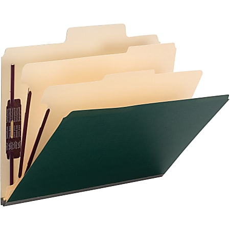 Smead SuperTab 2/5 Tab Cut Letter Recycled Classification Folder - 8 1/2" x 11" - 2" Expansion - 6 Fastener(s) - Right of Center Tab Position - 2 Divider(s) - Dark Green - 10% Recycled - 10 / Box