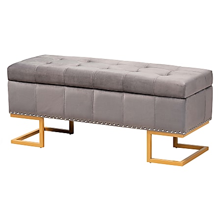 Baxton Studio Ellery Storage Ottoman, Gray/Gold