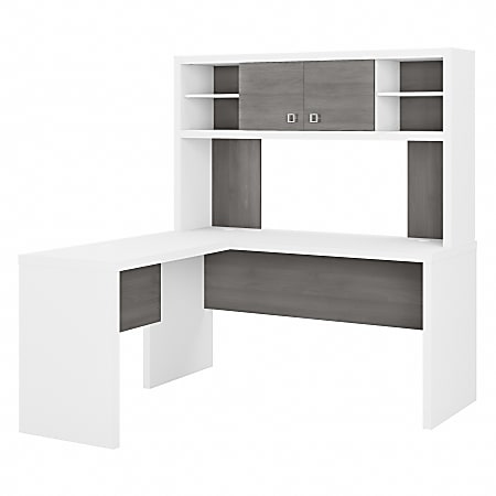 Kathy Ireland Office Echo L-Shaped Desk With Hutch, Pure White/Modern Gray, Standard Delivery