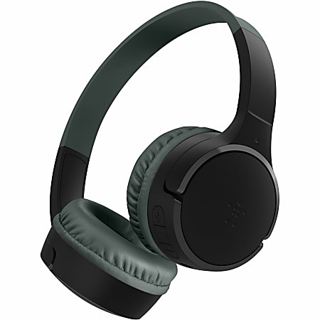 Belkin Wireless Bluetooth On-Ear Headphones for Kids w/ Mic - 85dB Limit - w/ USB-C Cable - Headset - Black - Stereo - Mini-phone (3.5mm) - Wired/Wireless - Bluetooth - 30 ft - On-ear, Over-the-head, Over-the-ear - Binaural - Circumaural - Black