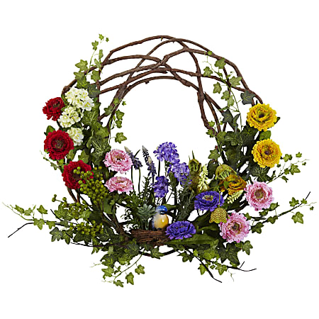 Nearly Natural Spring Floral 22”H Plastic Wreath, 22”H