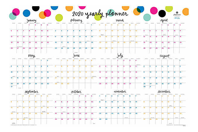 Ampersand for Blue Sky™ Monthly Dots Dry-Erase Wall Calendar, 36" x 24", July 2019 to June 2020 / January 2020 to December 2020