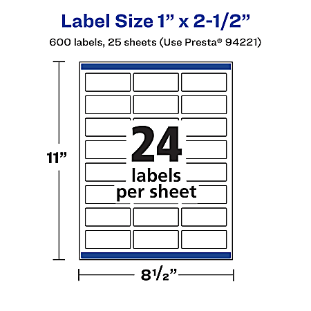 Avery Permanent Labels With Sure Feed 94221 WMP25 Rectangle 1 x 2