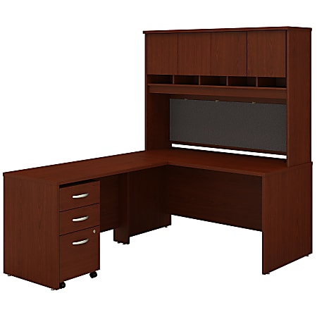 Bush Business Furniture Components 60"W L-Shaped Desk With Hutch And Mobile File Cabinet, Mahogany, Standard Delivery