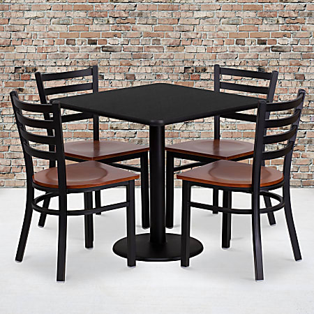 Flash Furniture Square Table And 4 Ladder-Back Chairs, 30" x 30", Black