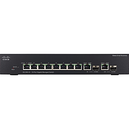 Cisco SG300-10 Layer 3 Switch - 10 Ports - Manageable - 3 Layer Supported - Rack-mountable - Lifetime Limited Warranty
