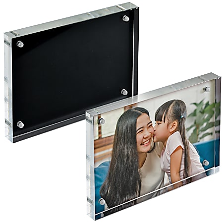 Azar Displays Acrylic Block Frames With Metal Back Plates, 5" x 7", Black, Pack Of 2 Frames