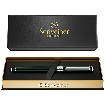 Scriveiner Classic Rollerball Pen, Medium Point, 0.7 mm, British Racing Green/Silver Barrel, Black Ink