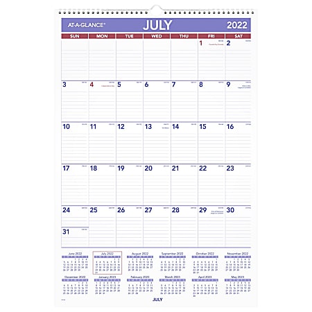 AT A GLANCE Academic Monthly Wall Calendar 22 34 x 15 12 July 2022 To June  2023 AY328 - Office Depot