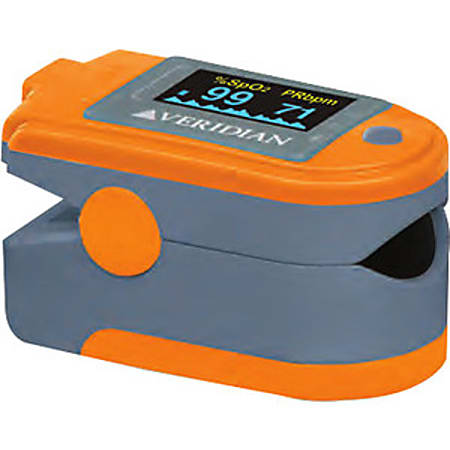 Veridian Healthcare Premium Pulse Ox Fit Pulse Oximeter - Latex-free, PC Connectivity, Alarm, Auto Shutoff, Recording Function - Gray, Orange
