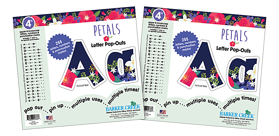 Barker Creek Letter Pop-Outs, 4", Petals, 255 Characters Per Pack, Set Of 2 Packs