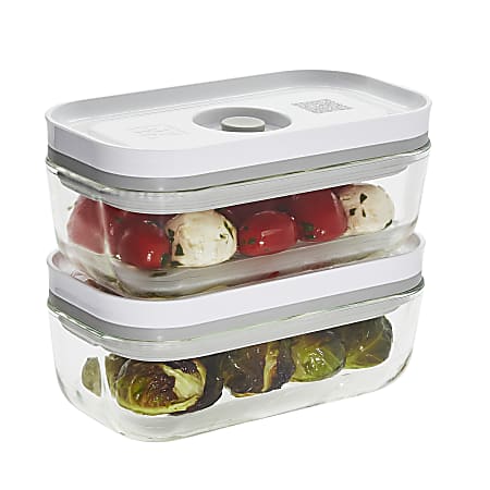Zwilling Fresh & Save Glass Vacuum Food Storage Containers, 3-1/8” x 6-1/2” x 7-1/8”, Clear/White, Pack Of 2 Containers