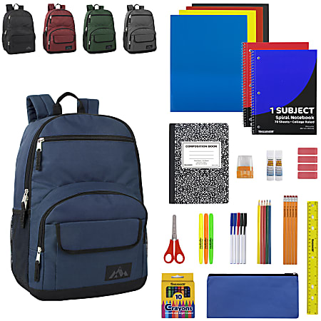 Trailmaker Backpacks With 45-Piece School Supply Set, Assorted Colors, Set Of 12 Backpacks, 8786SSQ12