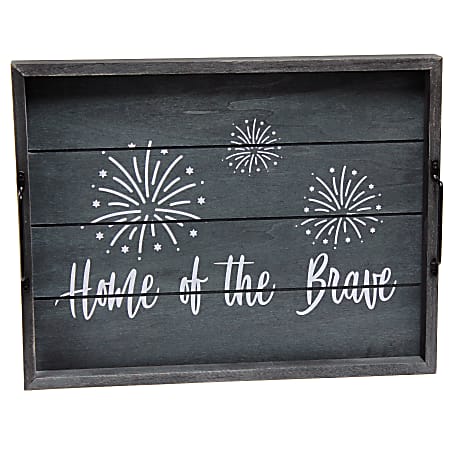Elegant Designs Decorative Serving Tray, 2-1/4”H x 12”W x 15-1/2”D, Midnight Blue Wash Home Of The Brave