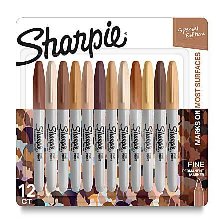 Sharpie® Permanent Markers, Fine Point, Portrait Colors, Pack Of 12 Markers