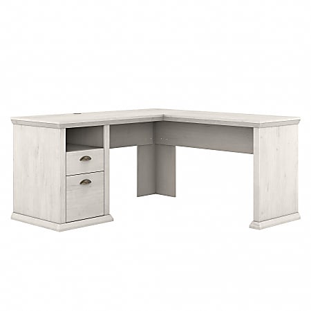 Bush Business Furniture Yorktown 60"W L-Shaped Corner Desk With Storage, Linen White Oak, Standard Delivery