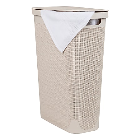 Mind Reader Linen Design Laundry Hamper, 40 L, 23-1/2”H x 10-3/4”W x 18-1/2"L, Ivory