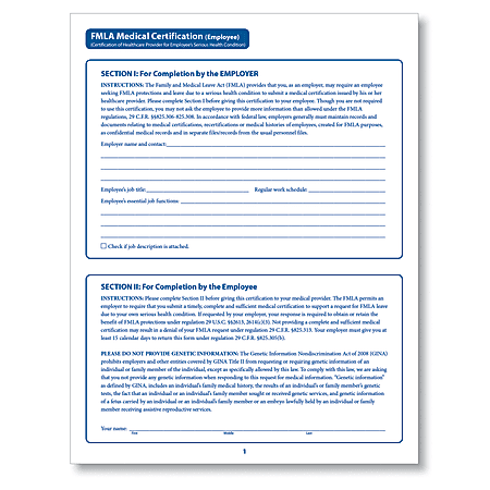 ComplyRight FMLA Medical Certification Forms Employee 17 x 11 Pack Of ...