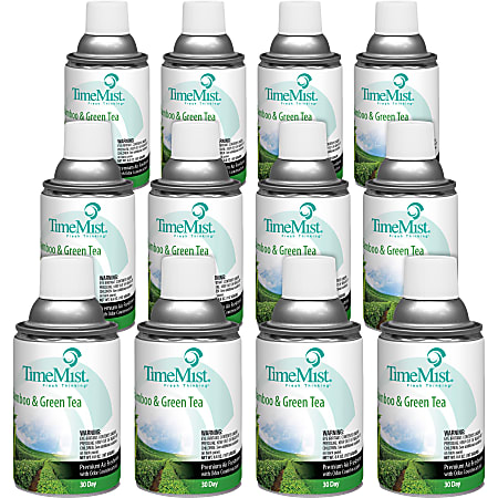 TimeMist Metered 30-Day Bamboo/Green Tea Scent Refill - Spray - 6000 ft³ - 5.3 fl oz (0.2 quart) - Green Tea, Bamboo - 30 Day - 12 / Carton - Odor Neutralizer, Long Lasting