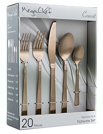 MegaChef Cravat 20-Piece Stainless-Steel Flatware Set, Matte Rose