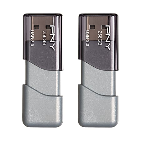PNY® Turbo Attaché 3 USB 3.0 Flash Drives, 256GB, Silver, Pack Of 2 Flash Drives