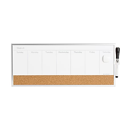 U Brands Magnetic Dry-Erase Weekly Calendar Board, 18" X 7.5", Silver Aluminum Frame (362U00-04)