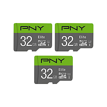 PNY Elite Class 10 U1 microSDHC Flash Memory Cards, 32GB, Pack Of 3 Cards