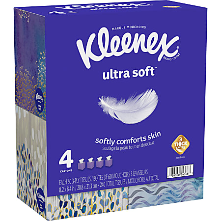 Kleenex Ultra Soft 3 Ply Unscented Tissues 8 14 x 8 716 65 Per Box Pack ...