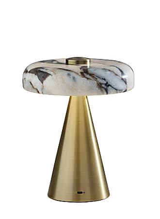 Adesso Randy LED Cordless Table Lamp, Antique Brass with Marble Shade