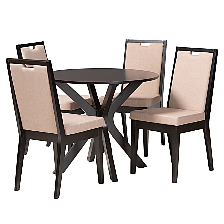 Baxton Studio Eira Modern 5-Piece Dining Set, 30”H x 34-5/16”W x 34-5/16”D, Sand/Dark Brown