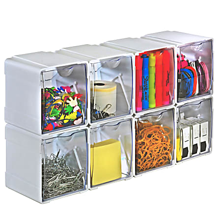 Azar Displays Stackable Tilt Bin Counter Organizers, 5-1/2&rdquo;H x 4-3/4&rdquo;W x 4-5/8&rdquo;L, White, Pack Of 8 Organizers