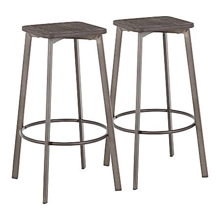 LumiSource Clara Square Bar Stools Antique MetalEspresso Set Of 2