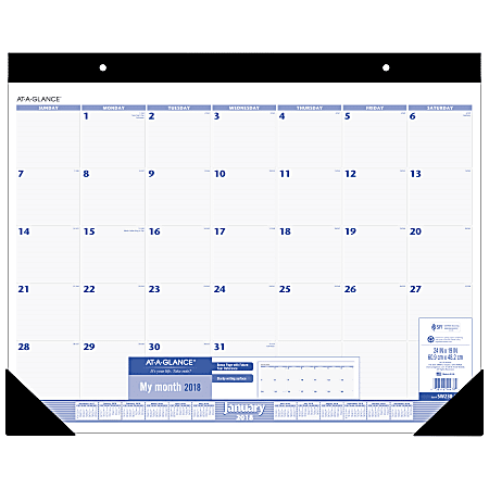 AT-A-GLANCE® Monthly Desk Pad Calendar, 19" x 24", Blue/Gray, January to December 2018 (SW23000-18)