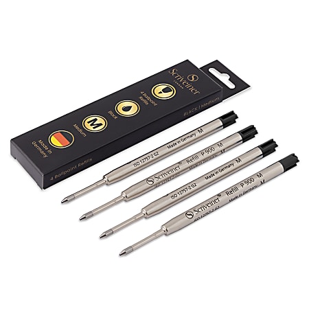 Scriveiner Ballpoint Ink Refills, Medium Point, 1.0mm, Black Ink, 4 per pack