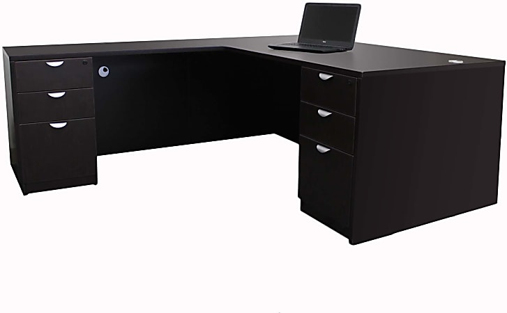 Boss Office Products Holland Series 71"W Executive L-Shaped Corner Desk With 2 File Storage Pedestals, Mocha