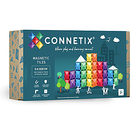 Connetix Magnetic Tiles Rainbow Rectangle Pack, 18 Pieces