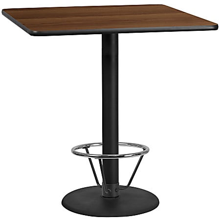 Flash Furniture Laminate Square Table Top With Round Bar-Height Base And Foot Ring, 43-1/8"H x 42"W x 42"D, Walnut/Black