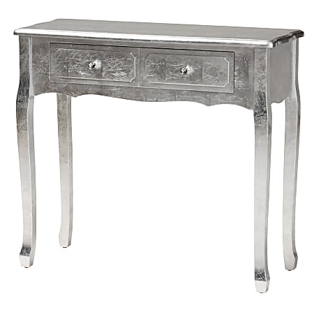 Baxton Studio Newton Classic And Traditional Wood 2-Drawer Console Table, 31-1/2”H x 35-7/16”W x 13-13/16”D, Silver Finished