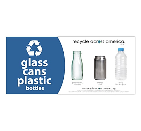 Recycle Across America Glass, GCP-0409, Cans And Plastics Standardized Recycling Label, 4" x 9", Blue