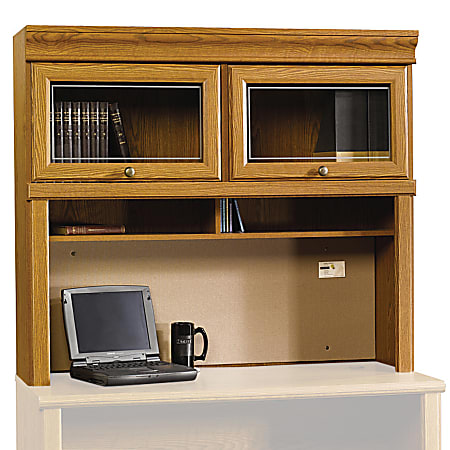 Sauder® Orchard Hills Computer Hutch With Glass Doors, 41 1/4"H x 47 3/8"W x 13 1/2"D, Carolina Oak