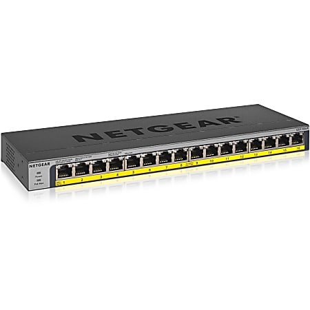 Netgear 16-Port 76W PoE/PoE+ Gigabit Ethernet Unmanaged Switch - 16 Ports - 2 Layer Supported - Twisted Pair - GS116LP100NAS