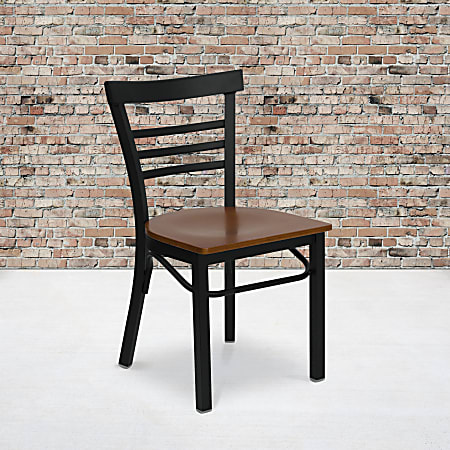 Flash Furniture 3-Slat Ladder Back Metal Restaurant Chair, Cherry/Black