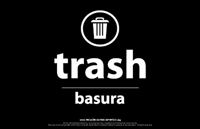Recycle Across America Trash Standardized Recycling Labels, TRASH-5585, 5 1/2" x 8 1/2", Black