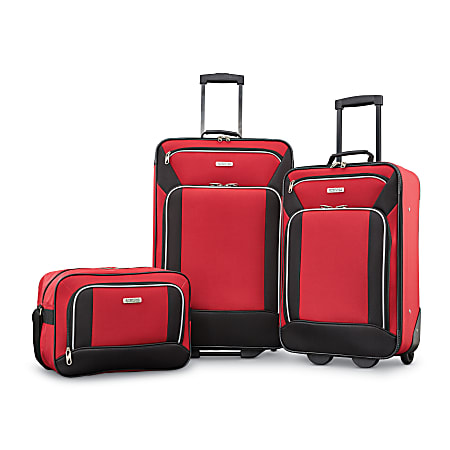 American Tourister® Fieldbrook XLT Polyester 3-Piece Luggage Set, Black/Red