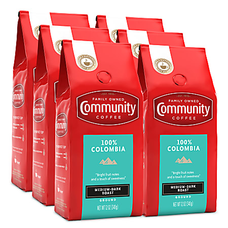Community Coffee Arabica Ground Coffee, Colombia Altura, 12 Oz Per Bag, Carton Of 6 Bags