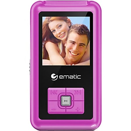 Ematic EM208VID 8 GB Pink Flash Portable Media Player - Photo Viewer, Video Player, Audio Player, FM Tuner, Voice Recorder, e-Book, FM Recorder - 1.5" Color LCD - USB - Headphone