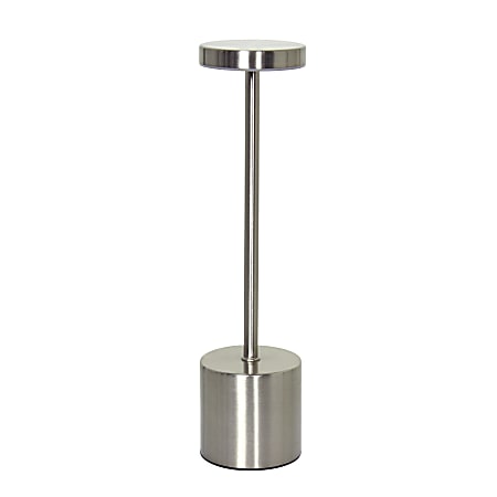 Simple Designs Mushroom Magic Disc Dimming Rechargeable Cordless 4-Way Touch Sensor Stick Desk Lamp, 12-3/4"H, Silver